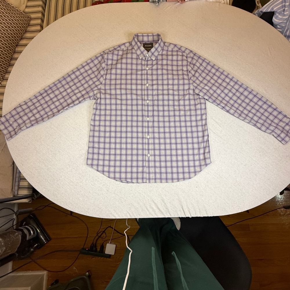 BONOBOS Standard Fit Plaid Button Down Shirt Mens XL Purple Grey Long Sleeve‎